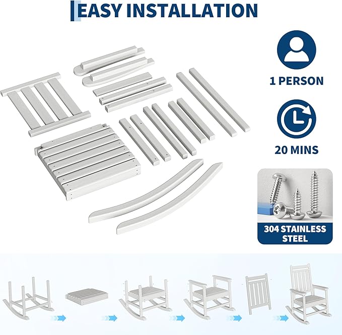 HDPE Rocking Chair Outdoor Set of 4 - Poly High Back Porch Rocker Chairs for Adults - All Weather Resistant Furniture for Patio Front Porch - White Garvee
