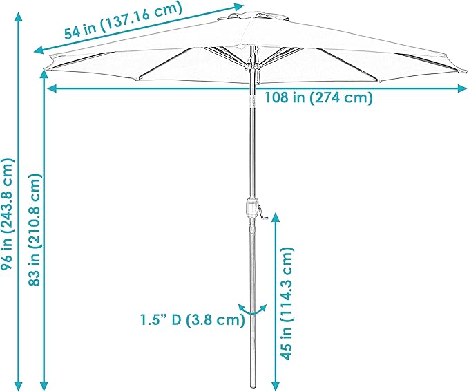 Sunnydaze Outdoor Patio Umbrella - Polyester Table Market Umbrella with Push-Button Tilt and Crank - 8 Sturdy Ribs - Navy Blue - 9ft SunnydazeDecor