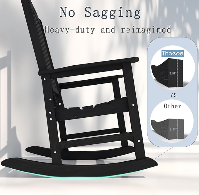 Oversized Rocking Chair Set of 4, Outdoor Rocking Chair for Adults, All Weather Resistant Porch Rocker for Lawn Garden, Black THOEOE