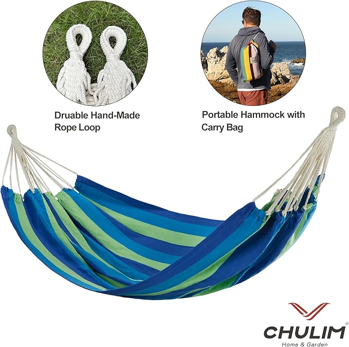 Brazilian Double Hammock with Tree Straps,Extra Large 240x160cm,2 Persons Hammock for Backyard Patio Outdoor and Indoor,450lbs Weight Capacity,Soft Woven Cotton Fabric CHULIM