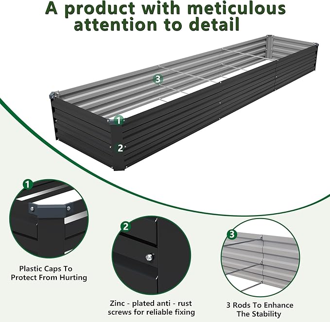 12×2×1FT(2PCS) Galvanized Raised Garden Bed Kit, Metal Planter Boxes,Large Outdoor Planters Garden for Planting Vegetables,Flowers,Herbs -Black ZUNUDA