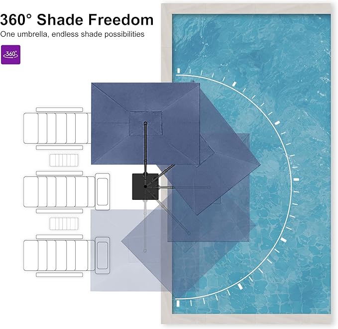 PURPLE LEAF Patio Umbrella 9' X 11.5' Rectangle Cantilever Umbrella Large Aluminum Outdoor Umbrellas with 360-degree Rotation & UPF40+ Premium Fabric for Deck Pool Garden Yard, Ocean Slate Rootora