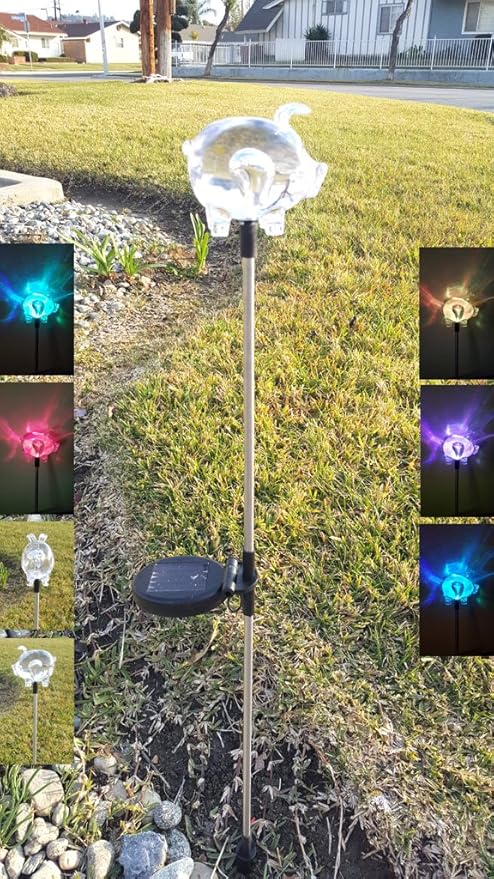 Solar Garden Stake Lights with Color Changing LED or Regular White LED Landscape Path Lights (Set of 2) (Pig) Ntertainment+House