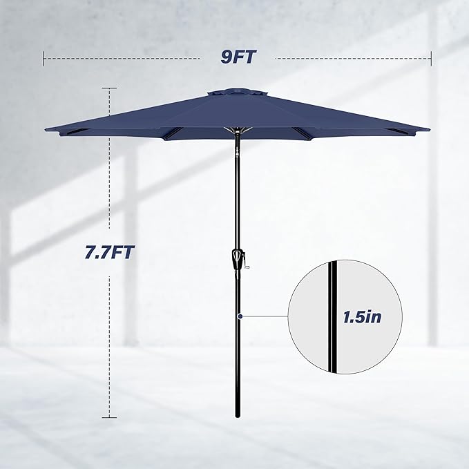 Simple Deluxe 9' Patio Umbrella Outdoor Table Market Yard Umbrella with Push Button Tilt/Crank SimpleDeluxe