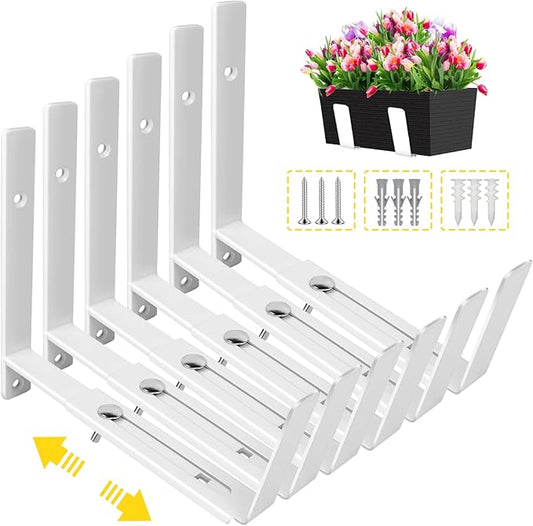 LukLoy Window Planter Box Brackets, 6 Pack Adjustable Heavy Duty Wall Mount Window Flower Boxes Outdoor with Bracket (6 to 12 in), with 70lbs Capacity, White LukLoy