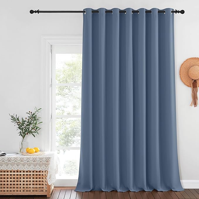 NICETOWN Stone Blue Blackout Curtain 120 inch Length, Grommet Window Treatment Thelma Insulated Room Divider Sliding Door Drape for Bedroom/Living Room, 1 Panel, W100 x L120 NICETOWN