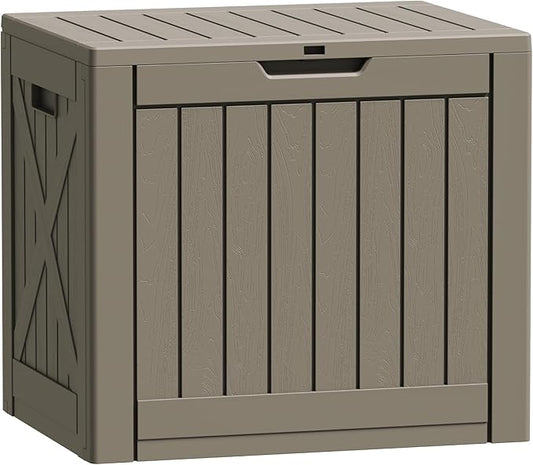 Flamaker Resin Deck Box 40 Gallon Waterproof Outdoor Indoor Storage Box Imitation Wood Resin for Patio Furniture Garden Tools and Pool (Brown) Flamaker
