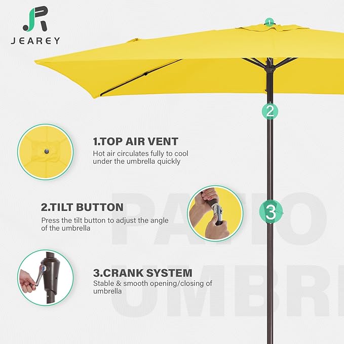 JEAREY 6.5x10 ft Rectangular Patio Umbrellas Outdoor Market Umbrella with Push Button Tilt and Crank, Rectangle Table Umbrella 6 Sturdy Ribs UV Protection for Pool Garden Backyard Deck, Yellow JEAREYOutdoorsCollection