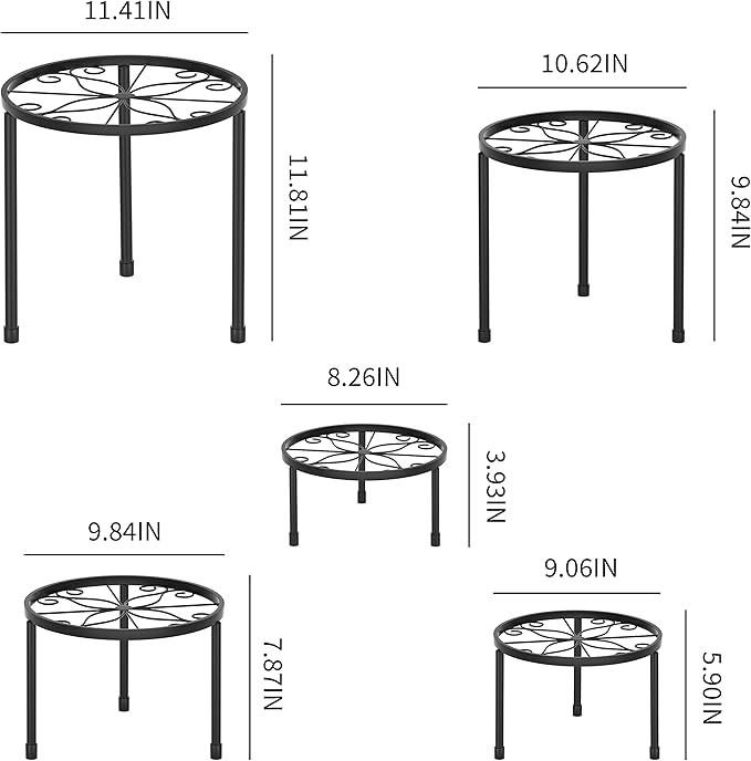 5-Pack Decent Metal Plant Stands, Heavy Duty Flower Pot Stands for Multiple Plant, Anti-Rust Iron Plant Pot Shelf, Decoration Racks for Home Indoor and Outdoor (5 Pack Black) Linpla