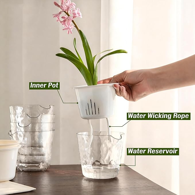 InmeRun Plant Pots Indoor Plastic Flower Pots Outdoor 5 inch Set of 6 Pack with Drainage Holes and Saucers for Garden Pots (self Watering 5in-6p) InmeRun
