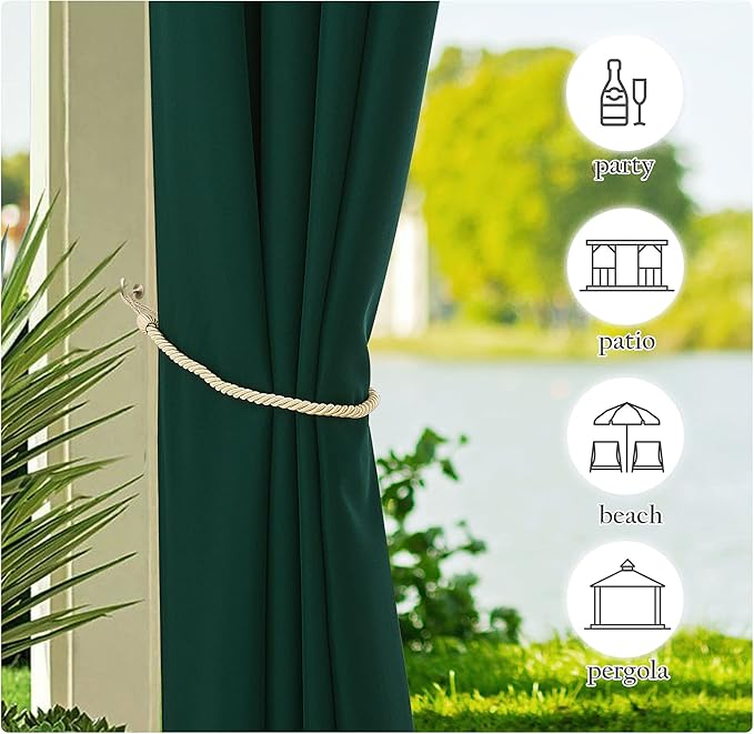 NICETOWN 2 Panels Outdoor Curtains for Patio Waterproof 108" Long, Stainless Steel Silver Grommet Privacy Drapes for Outdoor Living/Pergola, Dark Green, W55 x L84 per Panel NICETOWN