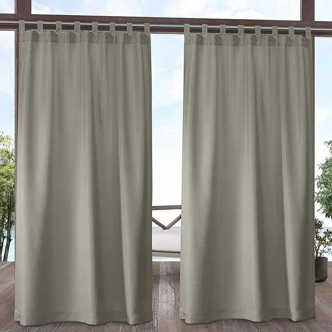 Exclusive Home Cabana Solid Indoor/Outdoor Light Filtering Hook-and-Loop Tab Top Curtain Panel, 54"x96", Taupe, Set of 2 Exclusive+Home