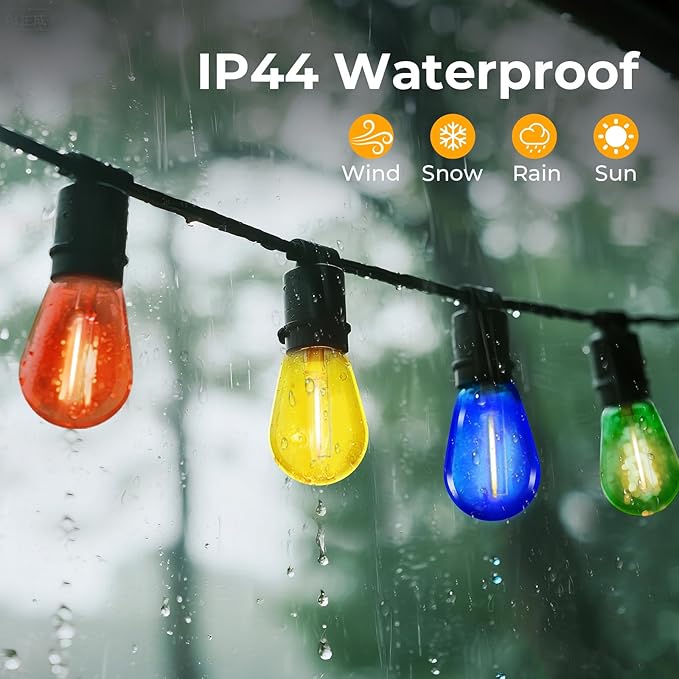 24 Pack S14 Colored LED String Light Bulbs, 1W Plastic Shatterproof Replacement Bulbs for Outdoor Patio Backyard Lights, E26 Medium Base, Warm White 2200K, Dimmable, Red/Green/Blue/Orange GvvooHome