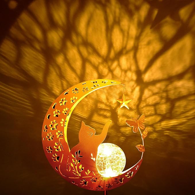 ZNYCYE Solar Lights Outdoor Decorative Moon Cat Butterfly Solar Stake Lights Birthday Gifts for Women mom Grandma, Garden Decor Waterproof for Walkway, Yard, Lawn, Patio (Warm White) ZNYCYE
