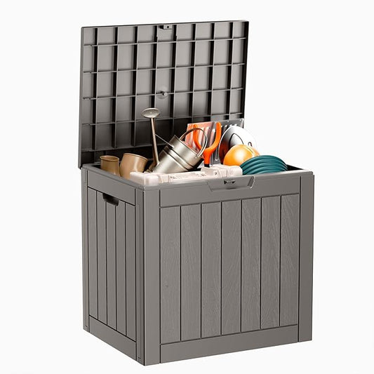 ROJIK Outdoor Storage Housing Deck Box - Waterproof Patio Furniture, Garden Tools, Cushions, Pool Accessories Storage Bench with Lockable Lid and Side Handles (Grey) ROJIK