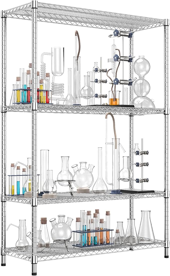 IZEUK 3400 LBS Garage Shelving Wide Storage Shelves 4 Tier Metal Shelves Heavy Duty Adjustable Utility Shelf Rack Chrome 17.7" D x 47.2" W x 70.4" H IZEUK