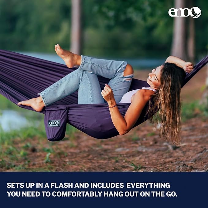 ENO TravelNest Hammock & Straps Combo - Portable Hiking and Camping Hammock with Straps Included - Travel Hammock for Camping, Hiking, Backpacking, a Festival, or The Beach + Straps Combo - Plum EaglesNestOutfitters
