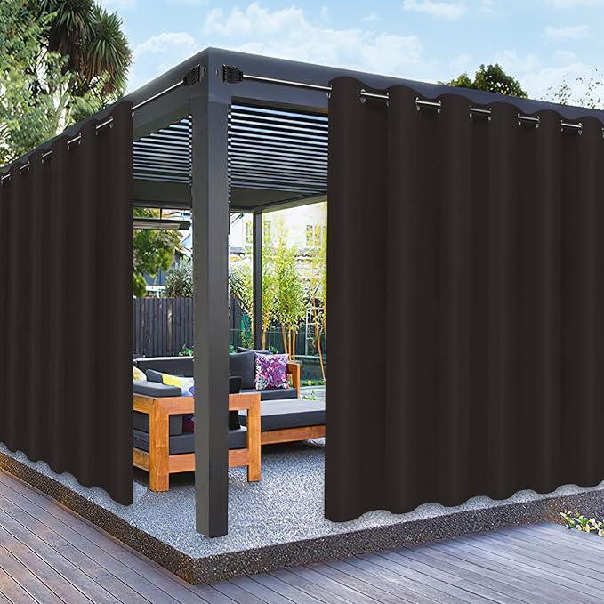 PureFit Outdoor Curtains for Patio Waterproof Weatherproof, UV and Fade Resistant Outside Curtains for Gazebo, Front Porch, Pergola, Sun Blocking Privacy Curtain, 100W x 95L inch, 1 Panel, Chocolate PureFit