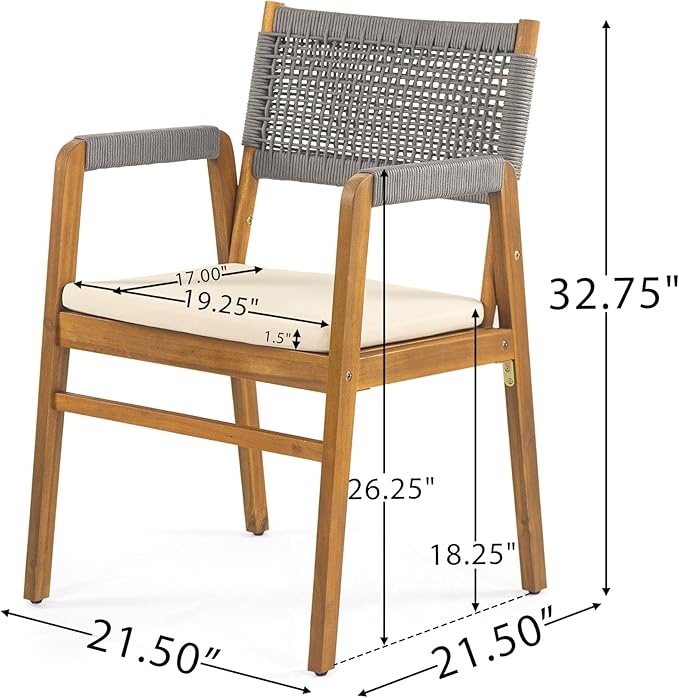 Christopher Knight Home Zed 3 Pieces Outdoor Dining Set, Acacia Wood Dining Chairs and Table, Slats Panel Design Round Table, Wooden Frame, 2 Seater Bistro Set for Balcony Backyard Garden, Teak+Grey ChristopherKnightHome