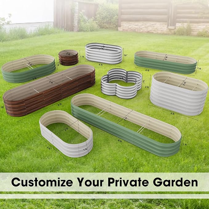 5x3x1ft Oval Galvanized Raised Garden Bed Outdoor 9-in-1 Large Metal Modular Planter Box Raised Beds for Gardening,Vegetables,Fruits,Flowers & Herbs (Brown) IDEAFAMILY