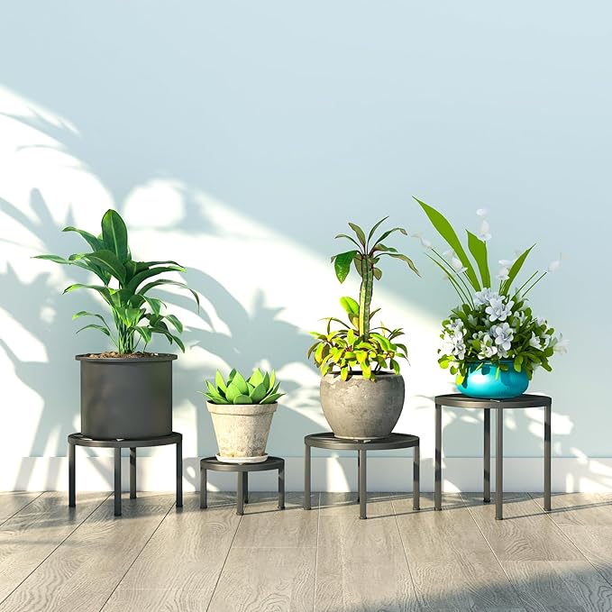 Zhongma Set of 4 Fully Assembled Metal Plant Stand for Heavy Potted Plant for Home Indoor and Outdoor, 220 LBS Capacity & Heavy Duty Construction, Sturdy Plant Riser without Installation Required Zhongma