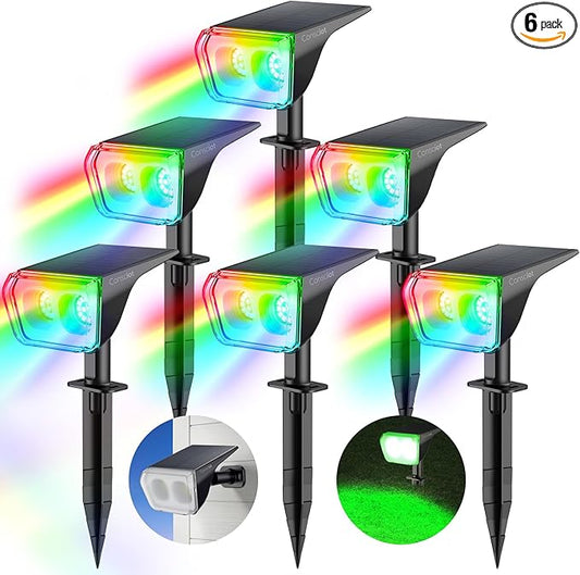 Consciot Solar Spot Lights Outdoor, Christmas Color Changing Lights Waterproof, 10 Colors Dusk-to-Dawn Landscape Spotlights, Outdoor Christmas Decorations for Garden Yard, 6 Pack Consciot