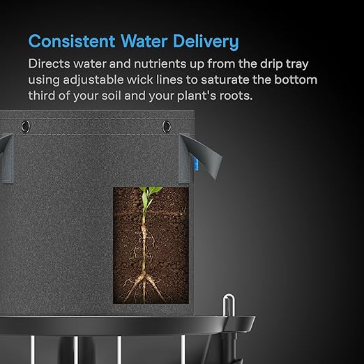 AC Infinity Self-Watering Fabric Pot Base XL, 4-Pack Auto-Irrigation Water Delivery System with Reservoir Meter, Extra Large Elevated Plant Saucers for Indoor Grow Tents, Greenhouses, Outdoor Gardens ACInfinity