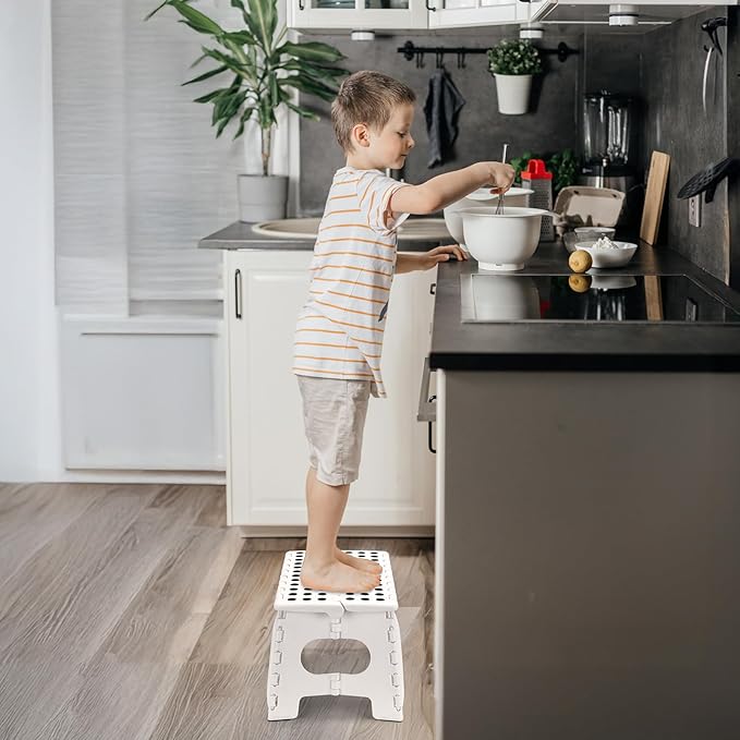 Delxo 9 Inch Folding Step Stool for Kids and Adults,15-Inch Extra Wide Height Large Platform Heavy Duty Stepping Stool More Safe and Comfortable Non Slip Foldable Step Stool White Delxo