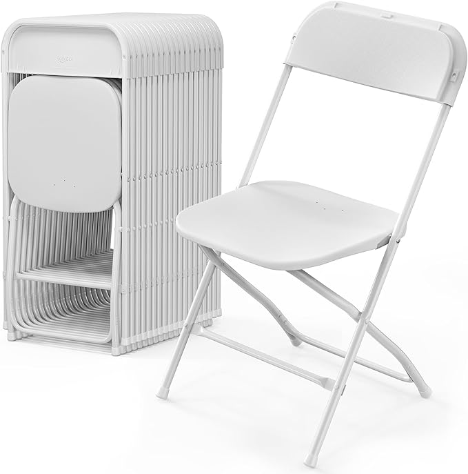 VINGLI 20 Pack White Plastic Folding Chair, Indoor Outdoor Portable Stackable Commercial Seat with Steel Frame 350lb. Capacity for Events Office Wedding Party Picnic Kitchen Dining VINGLI
