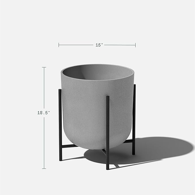 Veradek Mason Series Raised Lima Planter - Round Planter for Patio/Balcony | Plastic-Stone Composite w/Metal Plant Stand | Modern Décor for Plants VeradekOutdoor