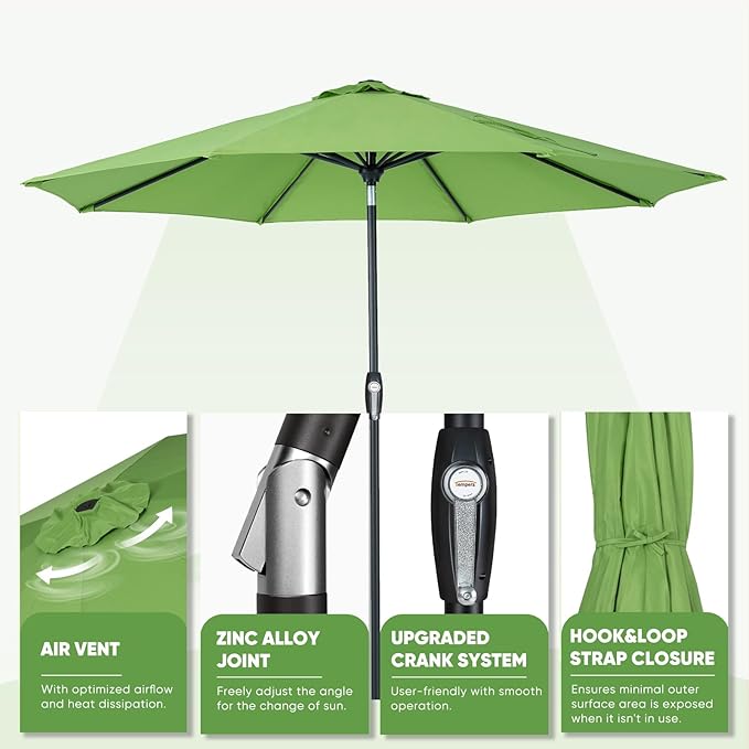 Tempera Patio Market Outdoor Table Umbrella with Auto Tilt and Crank, Large Sun Umbrella with Sturdy Pole & Fade Resistant Canopy, Easy to Set TemperaPatioLife