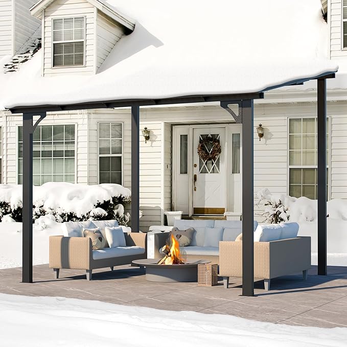 AECOJOY 10' x 8' Gazebo for Patio, Small Wall-Mounted Lean to Gazebo Pergola with Roof (80 Sq.Ft Shaded) on Clearance, Hard Top Heavy Duty Awnings for Decks, Backyard and More AECOJOY