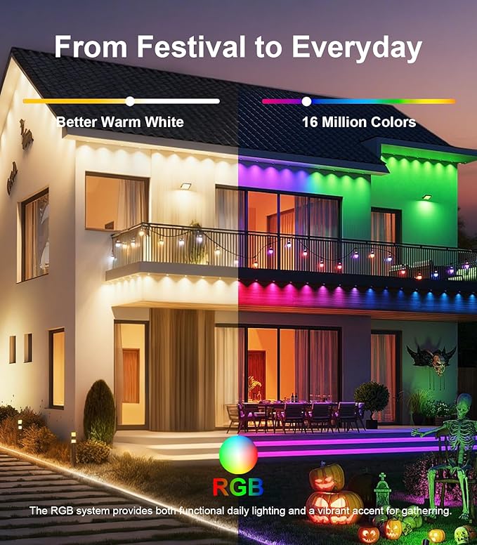 200FT Permanent Outdoor Lights for House, 2025 Smart RGB LED Outside Eaves Lights with APP Remote Control, IP67 Waterproof Outdoor Lighting Decor for Christmas Holiday, Halloween, Roof, Party, Daily BonvePet