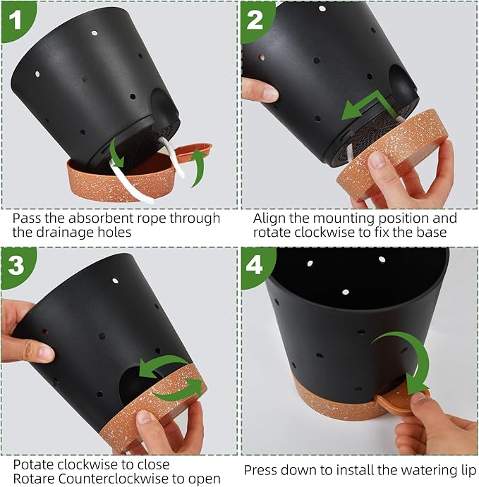 Orchid Pots with Holes, 6 Inch Self Watering Orchid Pot 2 Pack Plastic Plant Pots for Orchid, Flower (Black+Brown) Vanslogreen