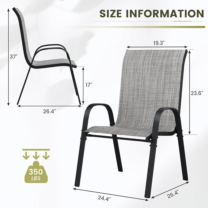 UDPATIO Patio Chairs Set of 8, Stackable Outdoor Dining Chairs with High Back, Breathable Textilene Fabric Outdoor Chair All Weather, 350LBS Capacity for Garden, Backyard (Light Grey) UDPATIO