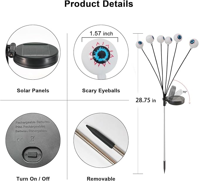 Halloween Solar Lights Outdoor Waterproof Solar Scary Eyeball Lights, 2 Pack Green Eyeball Swaying Firefly Lights, Solar Halloween Path Lights for Yard Garden Lawn Party Decor, YShengMian