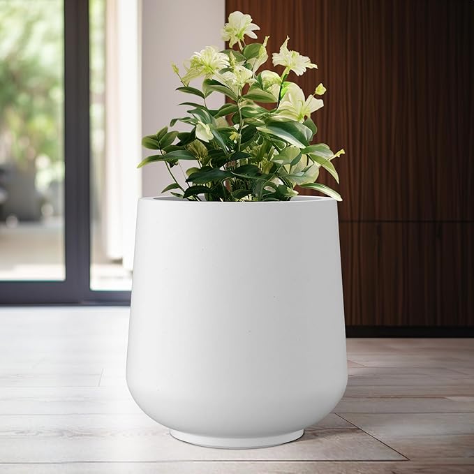 Kante 15.3" Dia Round Concrete Planter, Outdoor Indoor Large Plant Pots Containers with Drainage Hole and Rubber Plug for Home Garden Patio, Snow White Kante