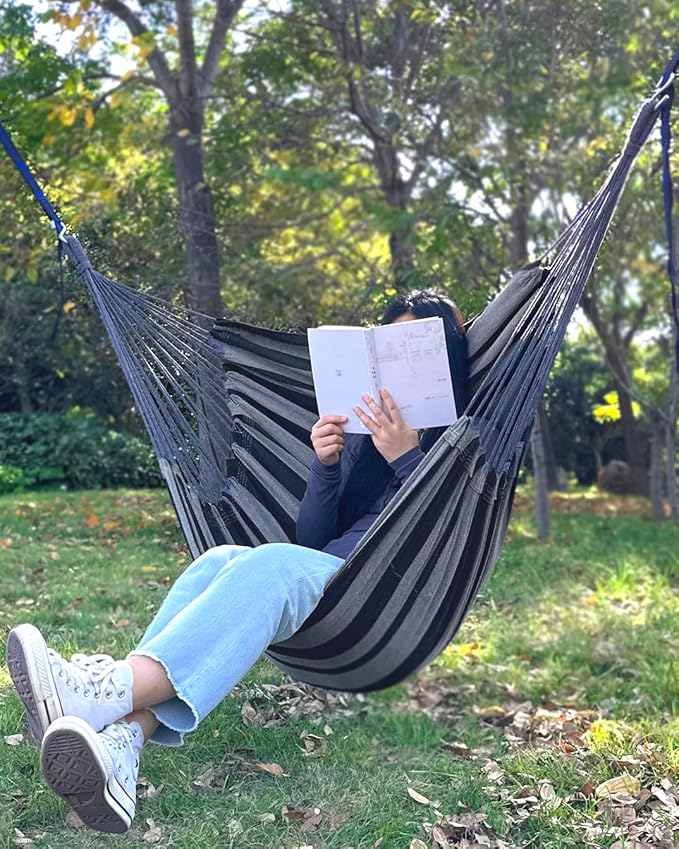 Halalona Hammock Chair Hanging Hammock Chair Rope Swing 2 Cushions Included-Sturdy & Durable Soft Cotton Hand Woven Hammock Swing for Bedroom, Porch, Patio-Indoor/Outdoor Halalona