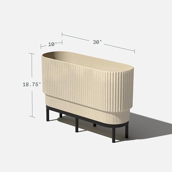 Veradek Demi Series Raised Long Planter for Indoor/Outdoor Use | Made from Plastic & Stone w/Wooden Stand | Modern Patio Décor for Flowers/Shrubs VeradekOutdoor