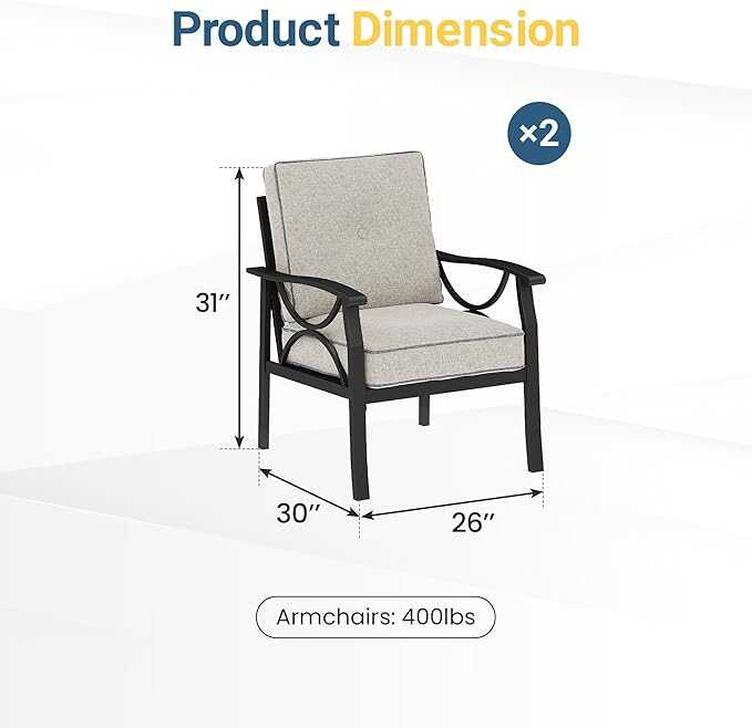 RoyalCraft Outdoor Patio Furniture Set, 3 Pieces Metal Patio Conversation Set with Side Table for Porch Garden Backyard, Black Bringyoubetterlife