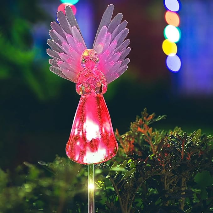 4 Pack Solar Angel Lights Outdoor Decor, Decorative Color Changing Waterproof LED Angel Stake Lights for Cemetery Grave Garden Patio Yard Art Lawn Decoration, Grave Markers, Memorial Gifts XKYQSY