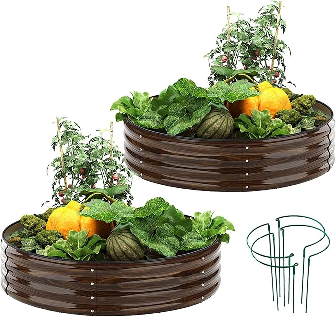 Galvanized Metal Planter Round Raised Garden Bed Kit for Gardening Outdoor Grow Garden Box Raised Flower Bed Galvanized Planter Outdoor 2PC 2x2x1FT ZFHgarden