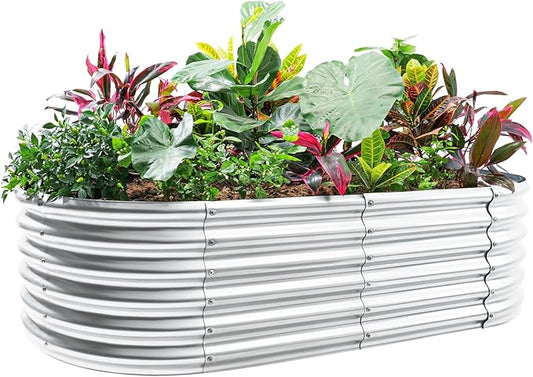 Land Guard 4×2×1.5ft Galvanized Raised Garden Bed Kit, Galvanized Planter Garden Boxes Outdoor, Oval Large Metal Raised Garden Bed for Vegetables……… (Classic Silver LandGuard