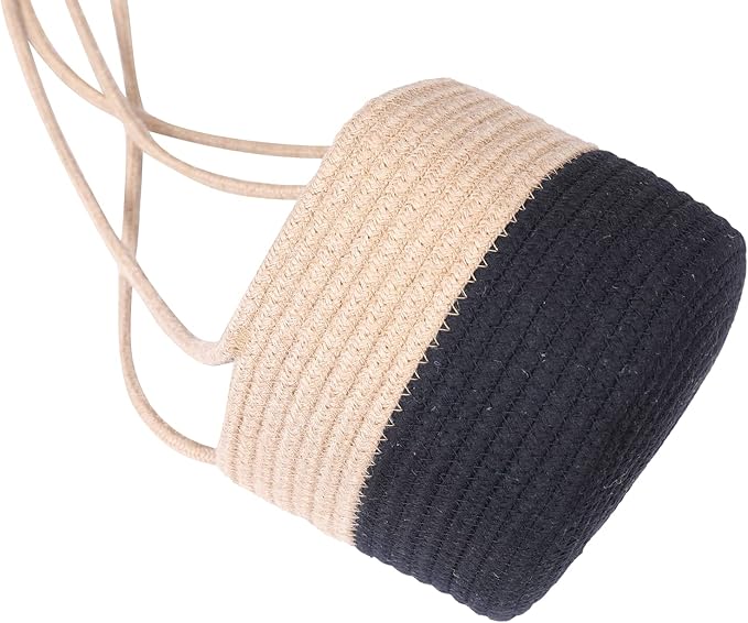 Hanging Planter Basket Jute Rope Woven Plant Hangers Indoor Hanging Plant Holder Up to 7" Pot Macrame Modern Storage Organizer Home Decor (Jute-Black) RUIZHIXUAN
