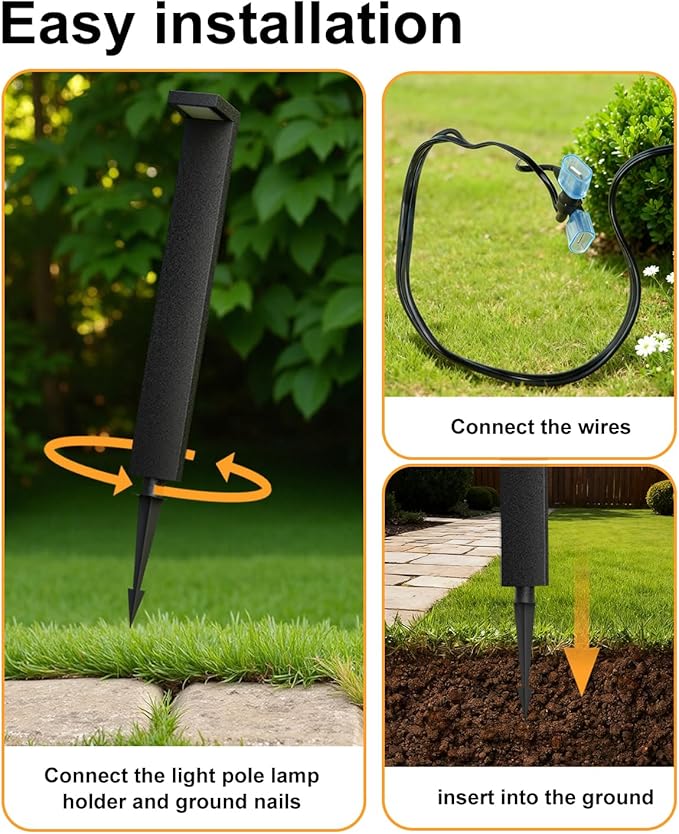 Low Voltage Landscape Lights, 8 Pack Outdoor LED Pathway Light, Wired Path Lighting for Walkway, Garden, IP65 Waterproof, 400LM, 4000K, Modern Cast-Aluminum, Black Lawyettle