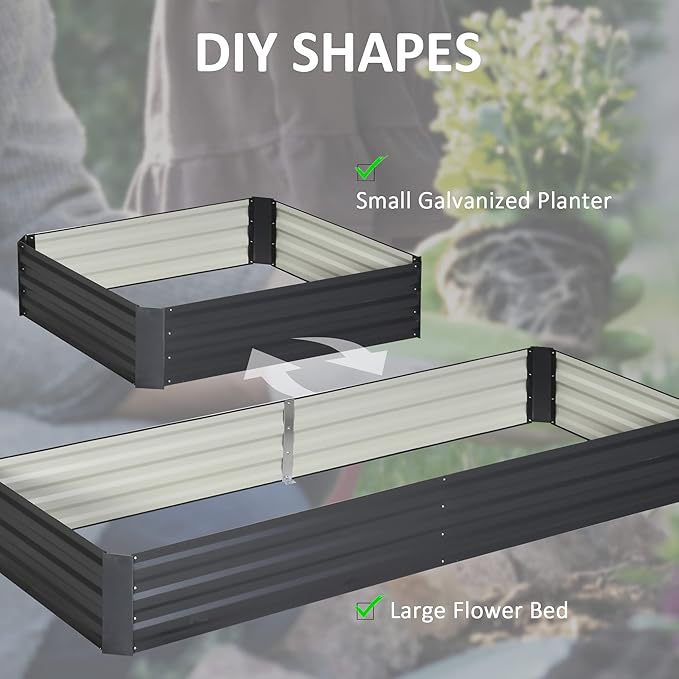 Outsunny Galvanized Raised Garden Bed, 8' x 3' x 1' Metal Planter Box, for Growing Vegetables, Flowers, Herbs, Succulents, Gray Outsunny