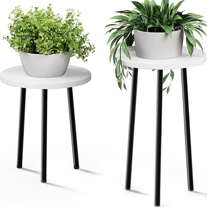 Plant Stand Indoor Tall: Corner Wood Plant Stand 2 Pack Mid Century Modern Decor - Small Round Plant Table for Indoor Plants - Outdoor Plant Holder for Patio Living Room Bathroom Office (White) SAKSUNFORYOU