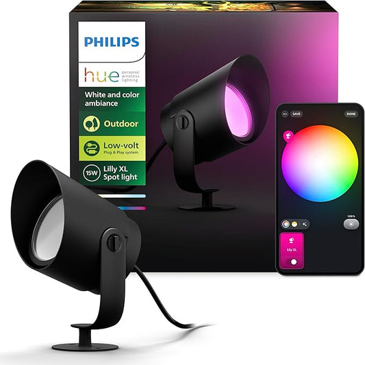 Philips Hue Lily XL Outdoor Smart Spot Light - White & Color Ambiance LED Walkway Lights - Low Voltage Lighting - 1 Pack - Requires Bridge and Power Supply - Control with App and Voice - Weatherproof PhilipsHue