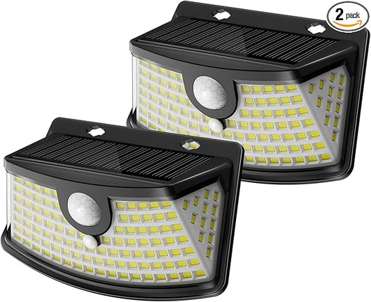 Aootek New Solar Motion Sensor Lights 120 LEDs with Lights Reflector,270° Wide Angle, IP65 Waterproof, Step Lights for Front Door, Yard, Garage, Deck (Black, Daylight White, 2-Pack) Lightupeveryconer