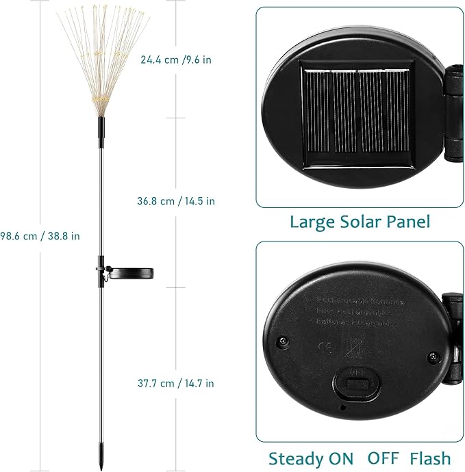 JJGoo Solar Firework Lights, 2 Pack 135 LEDs 2 Lighting Modes Solar Lights Outdoor Waterproof for Garden Patio Walkway Pathway Party Wedding Christmas Decorative - White JJGoo